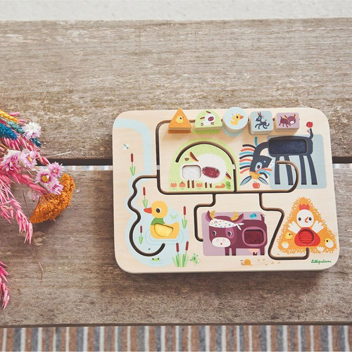 LILLIPUTIENS Drewniana tablica labirynt sensoryczny Farma 18 m+
