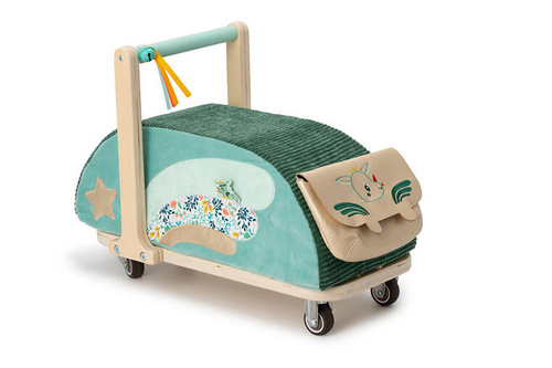 LILLIPUTIENS Drewniany jeździk 2 w 1 z miękkim siedziskiem i torebką Smok Joe 12 m+