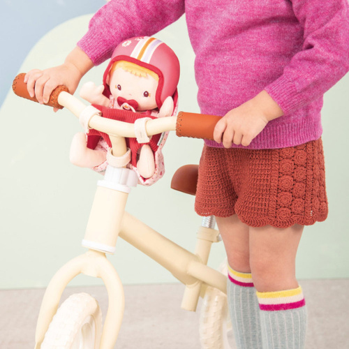 Lilliputiens Lalka dzidziuś w foteliku rowerowym z komforterem i kaskiem Lena 18 m+