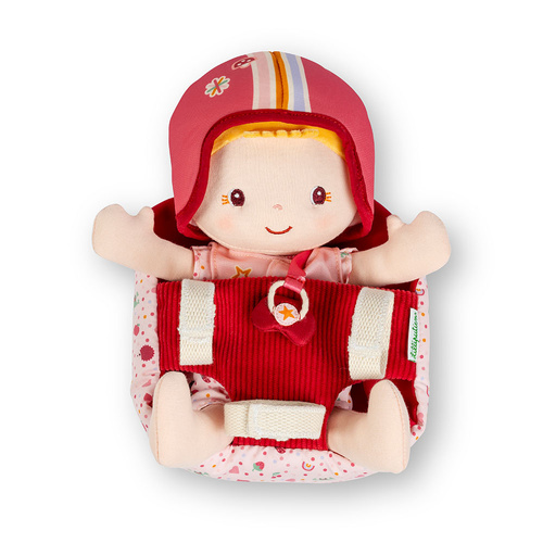 Lilliputiens Lalka dzidziuś w foteliku rowerowym z komforterem i kaskiem Lena 18 m+