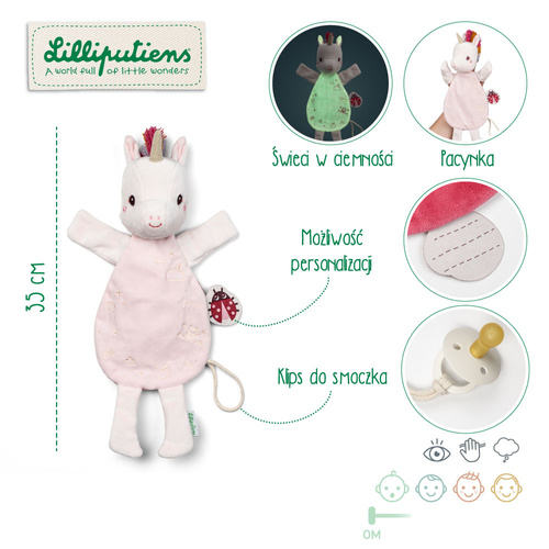 Lilliputiens Przytulanka komforter pacynka świecąca w ciemności Jednorożec Lena 0 m+