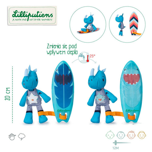 LILLIPUTIENS Magiczna przytulanka do kąpieli surfer Nosorożec Marius 12 m+