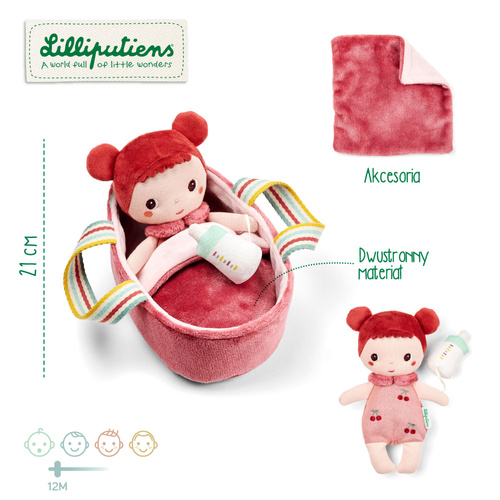 LILLIPUTIENS Lalka dzidziuś w koszyczku z butelką i kocykiem Mio 12 m+