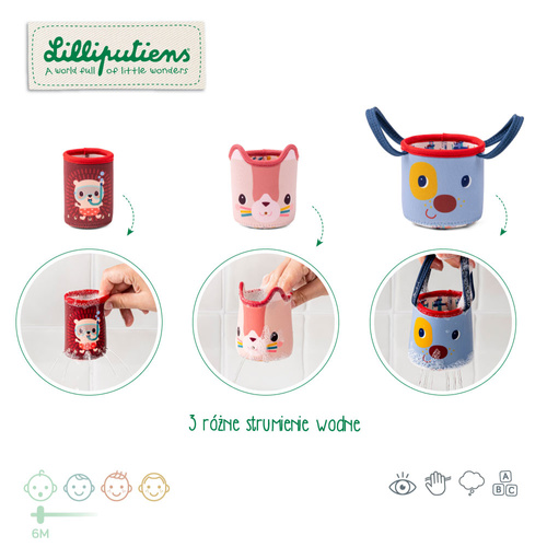 Lilliputiens 3 kubeczki do kąpieli Piesek Jules 6 m+