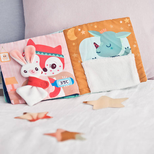 LILLIPUTIENS Miękka książeczka aktywizująca z mini-komforterem „Joe i jego przytulanka” 12 m+