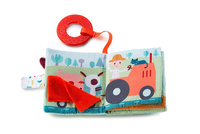 LILLIPUTIENS Mini-książeczka wielofunkcyjna z szeleszczącą folią i gryzakiem Farma 6 m+