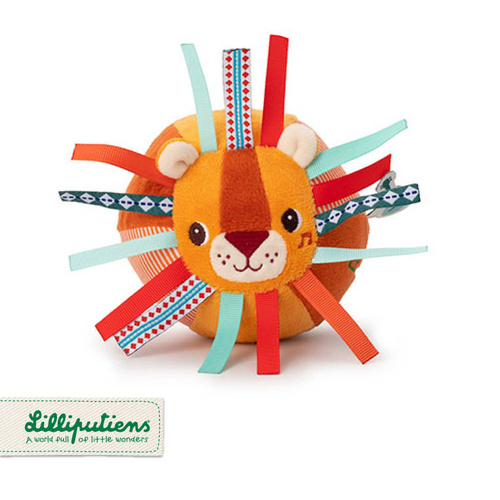 LILLIPUTIENS Piłeczka sensoryczna z dzwoneczkiem i wypustkami Lew Jack 6 m+